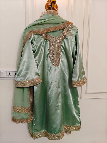Elegant Trending Farsi Shalwar Outfit – Embroidered Satin Finish | Pakistani Style