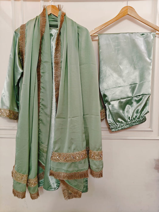 Elegant Trending Farsi Shalwar Outfit – Embroidered Satin Finish | Pakistani Style